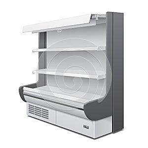 Cooled Regal Rack Refrigerator Wall Cabinet Blank Empty Showcase Displays. Retail Shelves. 3D Products