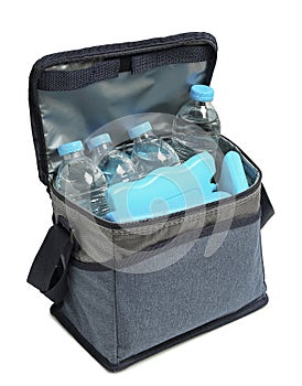 cooler bag with bottles of water