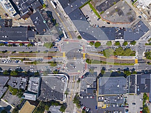 Coolidge Corner aerial view, Brookline, MA, USA