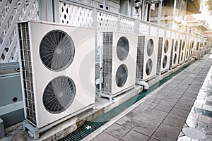 Cooling Air Condition Unit and Control System, Air Condenser Engine Station Outside Building of HVAC Systems. Electrical photo