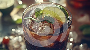 Cooling Cocktail with Ice and Lime photo