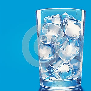 Cooling drink concept Ice cubes in a glass on blue