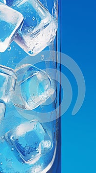 Cooling drink concept Ice cubes in a glass on blue