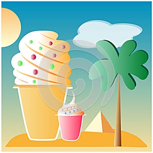 Cooling drinks and ice cream in hot summer