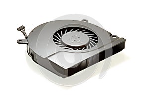 The cooling fan system element, laptop computer cooler, close-up, white background