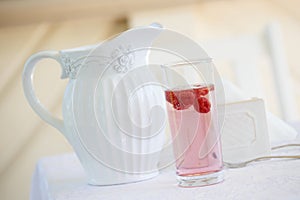 Cooling raspberry beverage in summer