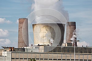 Cooling tower and smokestack coal fired power plant in Germany