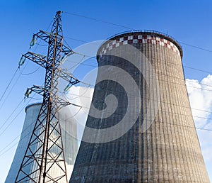 Cooling towers and electricity pylon