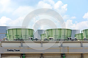 Cooling towers emitting steam in electricity power plant, Bangkok Thailand