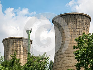 Cooling towers of a large thermal power plant located in Bucharest