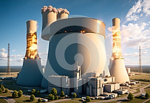 Cooling towers of nuclear power plants or lignite power plants landscape