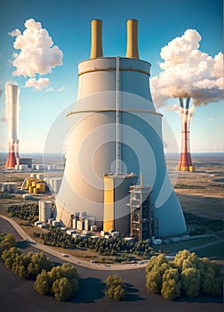 Cooling towers of nuclear power plants or lignite power plants landscape