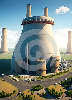 Cooling towers of nuclear power plants or lignite power plants landscape