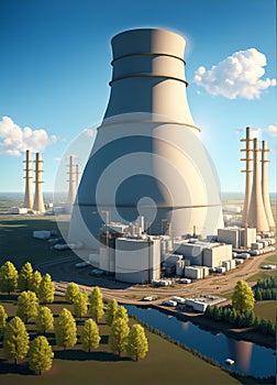 Cooling towers of nuclear power plants or lignite power plants landscape
