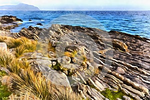 Coolorful painting of shore line