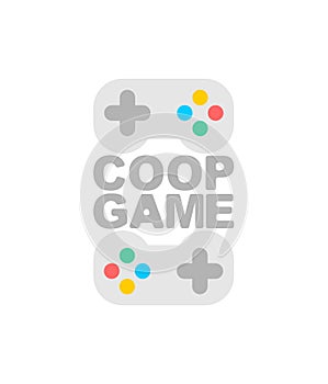 Coop game logo. Cooperative game sign. Video game icon for two joysticks. Play together together