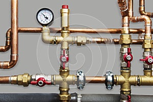 Cooper pipes with ball valves and manometer