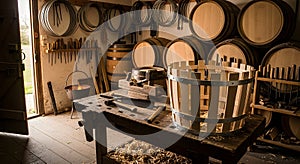 Cooperage Workshop: Barrels, Tools, and Craftsmanship