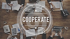 Cooperate Participate Partnership Teamwork Concept photo