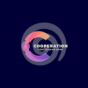 Cooperation Abstract Vector Sign, Symbol or Logo Template. Hand Shake Incorporated in Letter C Concept.