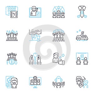 Cooperation and assistance linear icons set. ollaboration, Support, Partnership, Unity, Synergy, Teamwork, Coordination