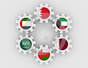 Cooperation Council for the Arab States of the Gulf members flags on gears