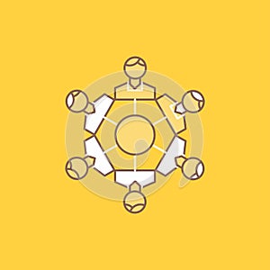 Cooperation, friends, game, games, playing Flat Line Filled Icon. Beautiful Logo button over yellow background for UI and UX,