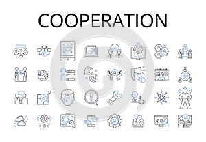 Cooperation line icons collection. Assistance, Collaboration, Partnership, Unity, Accordance, Fellowship, Association