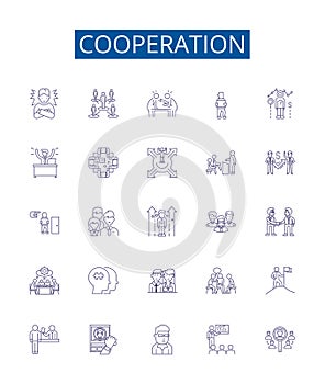 Cooperation line icons signs set. Design collection of Collaboration, Accord, Alliance, Union, Consensus, Compromise