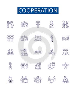 Cooperation line icons signs set. Design collection of Collaboration, Accord, Alliance, Union, Consensus, Compromise