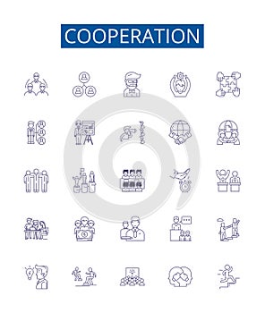 Cooperation line icons signs set. Design collection of Collaboration, Accord, Alliance, Union, Consensus, Compromise