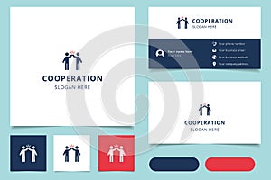 Cooperation logo design with editable slogan. Branding book and business card template.