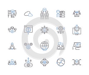 Cooperation outline icons collection. Collaboration, Joint-effort, Alliance, Partnership, Interdependence, Shared-goal