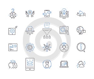 Cooperation outline icons collection. Collaboration, Joint-effort, Alliance, Partnership, Interdependence, Shared-goal