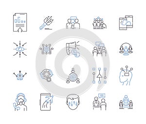 Cooperation outline icons collection. Collaboration, Joint-effort, Alliance, Partnership, Interdependence, Shared-goal