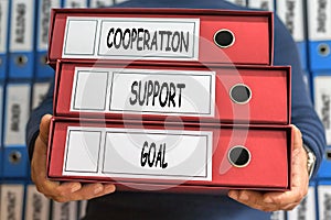 Cooperation, Support, Goal, concept words. Folder concept. Ring
