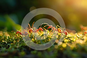 Cooperative Ants macro grass. Generate Ai
