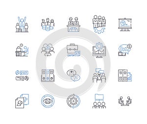 Cooperative collaboration line icons collection. Synergy, teamwork, Partnership, Unity, Consensus, Coordination