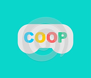 Cooperative game sign. Coop game logo. Video game icon for two joysticks. Play together on a video console