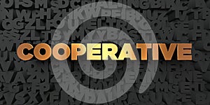 Cooperative - Gold text on black background - 3D rendered royalty free stock picture