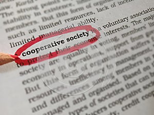 cooperative society text written on book article underlined text pattern