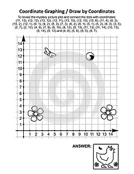 Coordinate graphing, or draw by coordinates, math worksheet with a bird photo