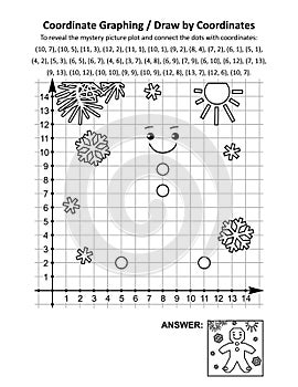 Coordinate graphing, or draw by coordinates, math worksheet with christmas gingerbread man