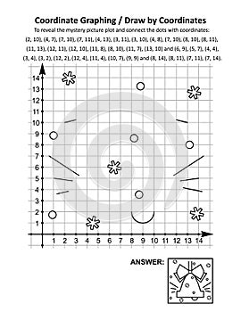 Coordinate graphing, or draw by coordinates, math worksheet with christmas ringing bell photo