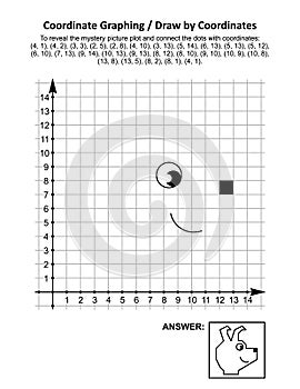 Coordinate graphing, or draw by coordinates, math worksheet with cute dog