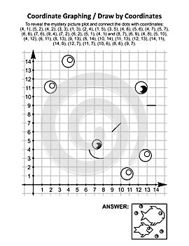 Coordinate graphing, or draw by coordinates, math worksheet with fishes photo