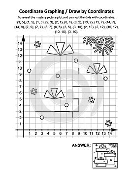 Coordinate graphing, or draw by coordinates, math worksheet with gift boxes