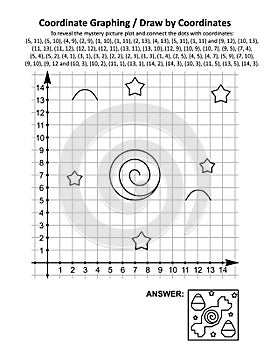Coordinate graphing, or draw by coordinates, math worksheet with Halloween candies photo