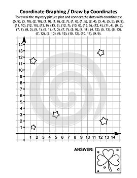 Coordinate graphing, or draw by coordinates, math worksheet with St Patrick`s Day mystery picture