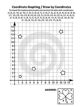 Coordinate graphing, or draw by coordinates, math worksheet with St Patrick`s Day mystery picture photo